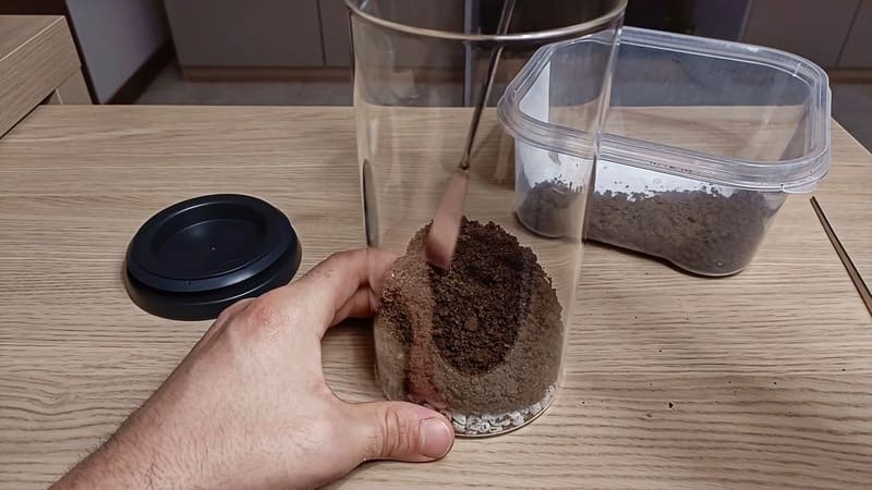 The dirt layer of the jar terrarium